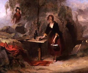 Alice, Donald Beanhams dotter, förbereder frukost för Edward Waverley (olja på duk)