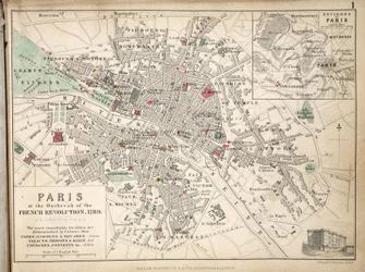 Karta över Paris vid utbrottet av den franska revolutionen, 1789, publicerad av William Blackwood and Sons, Edinburgh och London, 1848 (handfärgad gravyr)