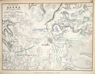 Karta över slaget vid Ocana, publicerad av William Blackwood and Sons, Edinburgh och London, 1848 (handfärgad gravyr)