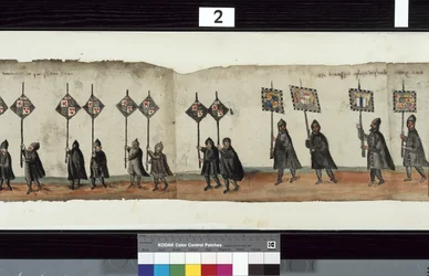 Detalj från The Huntly Funeral Procession, som sägs ha använts för obsequies av George 1st, Marquess of Huntly