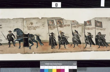 Detalj från The Huntly Funeral Procession, som sägs ha använts för obsequies av George 1st, Marquess of Huntly