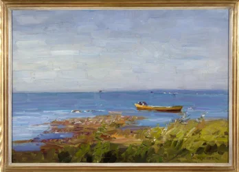 A.Koester, sjö med en liten båt