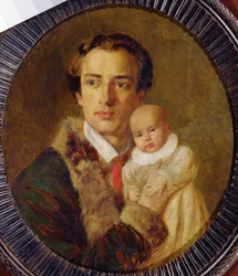 Porträtt av Alexander Herzen med sin son, 1840