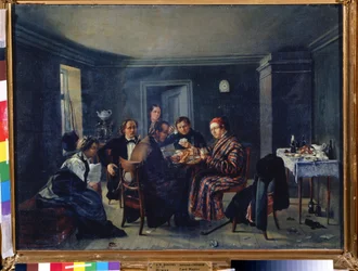 Kortspelare. Målning av Alexander Matveyevich Dorogov (1819-1850). Olja på duk, 49 x 66,5 cm, omkring 1840, rysk konst. Ryska statens museum, Sankt Petersburg.