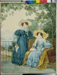 Portraits de la comtesse Ekaterina Artemievna Vorontsov (1780-1836) et de la Princesse Elena Mikhailovna Golitsyne (1776-1855) - Porträtt av prinsessorna Ekaterina Vorontsova och Elena Gallitzine - Akvarell på papper av Alexander Pavlovich Briullov