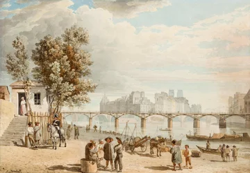 Vue de Paris - Pont des Arts (Frankrike) (Utsikt över Paris) - Verk av Alexander Pavlovich Briullov (Alexandre Brioullov) (1798-1877), akvarell på papper (21x30 cm), rysk konst 1800-talet, romantik - Privat samling
