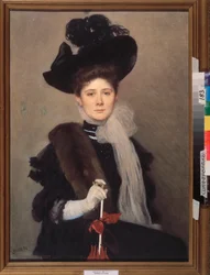 Porträtt av konstnären Lyubov Gaush (1877-1943). Verk av Alexander (Alexander) Petrovich Sokolov (1830-1911), akvarell på papper. Rysk konst, sent 1800-tidigt 1900-tal, modernism. Regionalt konstmuseum, Simferopol (Ukraina).