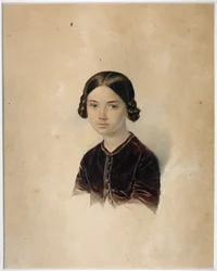 Porträtt av Sofia Alexandrovna Briullowa (1848-1901) av Sokolov, Alexander Petrovich (1830-1911). Akvarell på kartong, slutet av 1850-talet-början av 1860-talet, State Museum of A.S. Pushkin, Moskva