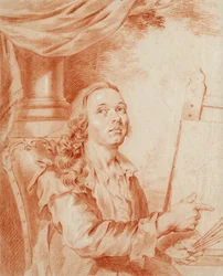 Självporträtt - Verk av Alexander (Alexandre) Roslin (1718-1793), sangvinskt på papper