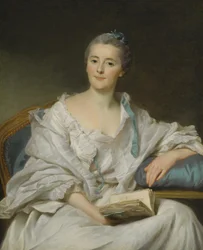 Porträtt av Marie-Françoise Julie Constance Filleul, Marquise de Marigny med en bok