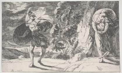 Fingal Encounters Carbon Carglass, först tryckt c.1773 (etsning)