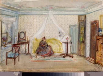 Scenografi för operan "Eugene Onegin" av Piotr Tchaikovsky (1840-1893) (Scenografi för operan Eugene Onegin av P Tchaikovsky) - Oeuvre de Alexander Valentinovich Sredin (Sredine) (1872-1934), akvarell och vitt på papper