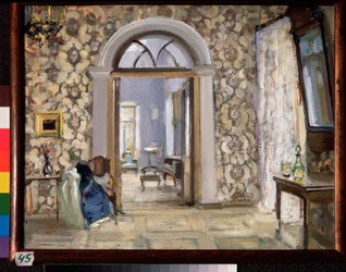 Mottagningsrummet på Obninskys herrgård Belkino - Verk av Alexander Valentinovich Sredin (Sredine) (1872-1934), olja på kartong - rysk konst, sent 1800-tidigt 1900-tal, modernism - stat
