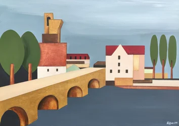 Geometrisk stad vid floden