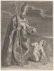 Saint Augustine, visar sig för ett barn på en strand, ca. 1662-95., ca. 1662-95.