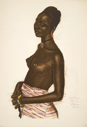 Arima Bossonou. Femme Kanembou (NGuigmi), från Drawings and Paintings of Africa, avrättad under Citroen Center Africa-expeditionen, andra Haardt Audouin-Dubreuil-uppdraget, pub. Paris, 1927 (kol