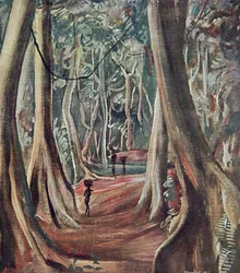 I den stora skogen, från Drawings and Paintings of Africa, utförd under Citroen Center Africa-expeditionen, andra Haardt Audouin-Dubreuil-uppdraget, pub. Paris, 1927
