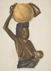 Arabisk kvinna Ouled Gopo med sitt barn (Fort Lamy), från Drawings and Paintings of Africa, avrättad under Citroen Center Africa-expeditionen, andra Haardt Audouin-Dubreuil-uppdraget, pub. Paris, 1