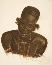 Woman MGogo (Dodoma), från Drawings and Paintings of Africa, avrättad under Citroen Center Africa-expeditionen, andra Haardt Audouin-Dubreuil-uppdraget, pub. Paris, 1927