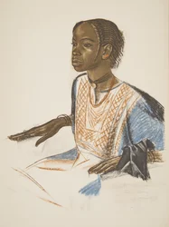 Fillette Bornou (Fort Lamy), från Drawings and Paintings of Africa, avrättad under Citroen Center Africa-expeditionen, andra Haardt Audouin-Dubreuil-uppdraget, pub. Paris, 1927