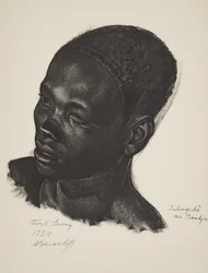 Ialingede, Mandja ras. (Fort Lamy), från Drawings and Paintings of Africa, utförd under Citroen Center Africa-expeditionen, andra Haardt Audouin-Dubreuil-uppdraget, pub. Paris, 1927 (färg upplyst