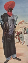 Magemma, ledare för ryttarna av Sultan Sery ussa av Maradi, Nigers territorium, från Drawings and Paintings of Africa, avrättad under Citroen Center Africa-expeditionen, andra Haardt Aud-uppdraget