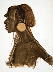 Mutila, MGogo (Dodoma), från Drawings and Paintings of Africa, avrättad under Citroen Center Africa-expeditionen, andra Haardt Audouin-Dubreuil-uppdraget, pub. Paris, 1927