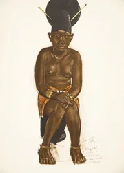 Napudre, hustru till Tuba (Niangara) Haut Ouelle, från Drawings and Paintings of Africa, avrättad under Citroen Center Africa-expeditionen, andra Haardt Audouin-Dubreuil-uppdraget, pub. Paris, 1927 (