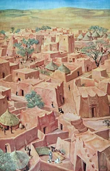 Zinder, från Drawings and Paintings of Africa, avrättad under Citroen Center Africa-expeditionen, andra Haardt Audouin-Dubreuil-uppdraget, pub. Paris, 1927