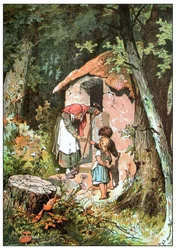 Illustration till Hans och Greta av bröderna Grimm, ca 1899 (offsettryck)