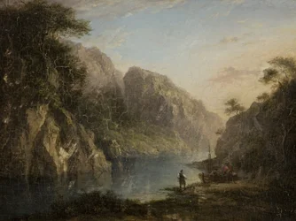 Pass of the Cows, Highlands, sent 1700-tidigt 1800-tal (olja på träpanel)