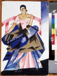 Teaterdräkt för karaktären Julia i pjäsen ""Romeo och Julia"" av William Shakespeare. Gouache av Alexandra Alexandrovna Exter (1882-1949) 1921 State A. Radishchev Art Museum, Saratov