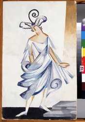 Juliet. Kostymdesign för pjäsen Romeo och Julia av William Shakespeare (1564-1616). Verk av Alexandra Alexandrovna Exter (1882-1949), gouache på kartong