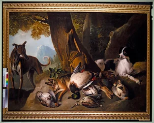 Hundar och vilt i landskap (olja på duk)