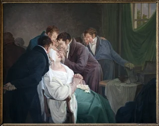 Operationen av grå starr av baron Guillaume Dupuytren (1777-1835). Målning av Alexandre Jean Drahonet, pseudonym av Alexandre Jean Dubois (1791-1834), olja på trä