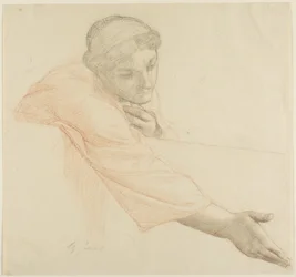 Kvinna som sträcker sig över en mur, studie för The Life of Saint Louis, kung av Frankrike