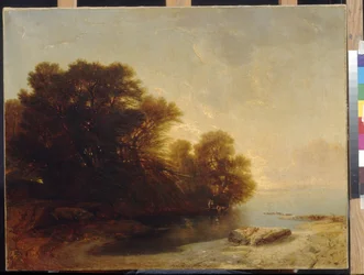 Träd vid sjön vid Calame, Alexandre (1810-1864). Olja på duk, Mått: 62x81. State A. Pushkin Museum of Fine Arts, Moskva