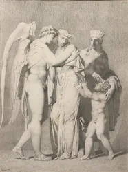 Amor och psyke (penna och grått bläck på papper)