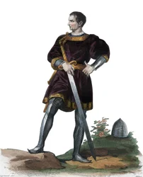 Porträtt av Olivier V av Clisson (1336-1407), fransk konstapel. illustration från ""The French Plutarch"" av Edmond Mennechet