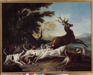 Jakt: ”Hjortens uppjagande”. Målning av François Desportes (1661-1743), 1718. 1,1 x 1,45 m. Rouen, Musée des Beaux-Arts