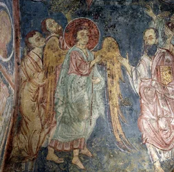 Ängel, fresk i kyrkan i Alikampos, Kreta, Grekland (foto)
