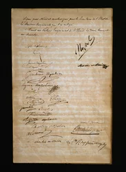 Sista sidan av vigselbeviset mellan Marie Louise av Österrike eller Maria Luigia av Parma (1791-1847) och Napoleon Bonaparte (1769-1821)