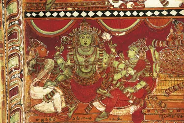 Visnu, detalj från fresker som skildrar livet av Shiva i helgedom för Parvati, Nataraya-templet, Chidambaram, Tamil Nadu, Indien, 500-talet