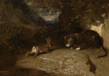 Katt, vessla och kanin, 1836