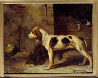 Hundar Brifauts målning av Alexandre Gabriel Decamps (1803-1860) 1843 Sön. 0,25x0,32 m