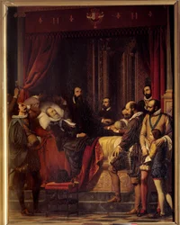 Döden av kungen av Frankrike Henry IV (1553-1610), hans kropp är utställd på Louvren målning av Alexandre Hesse (1806-1879)