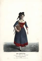 Skådespelerskan Mademoiselle Minette eller Jeanne-Marie-Francoise Menestrier som Francoise i Nicolas Remi av Sewrin, Theatre du Vaudeville