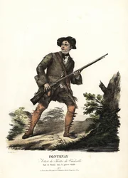 Jean-Baptiste Fontenay och Martin i Le Poor Diable av Balisson och Dumersan, Theatre du Vaudeville. Handkolorerad litografi av F. Noel efter en illustration av Alexandre-Marie Colin från porträtt av skådespelerskor i olika roller, F. Noel, Paris