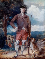 Porträtt vid foten av Charles-Philippe av Frankrike (1757-1836), greve av Artois, blivande Karl X, i jägardräkt Akvarell av Alexandre Moitte (1750-1828) Amiens från 1700-talet, Musee de Picardie