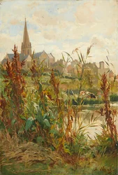 Church By the River (olja på duk)